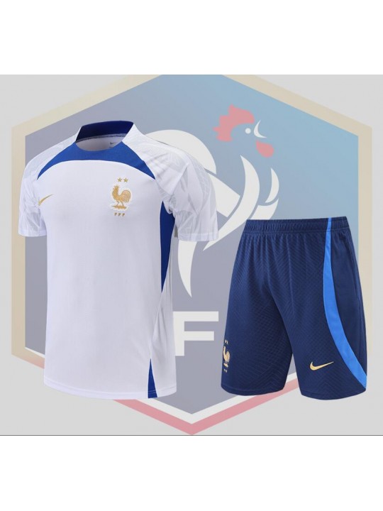 Camiseta France Training Suit Short Sleeve Kit White Blue 2022 