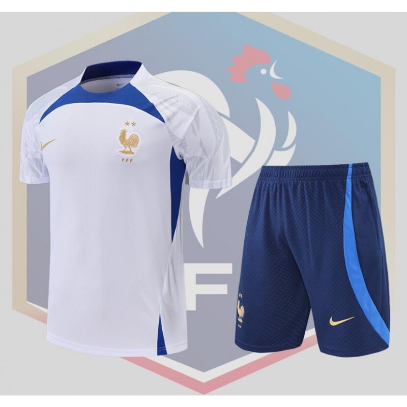 Camiseta France Training Suit Short Sleeve Kit White Blue 2022 