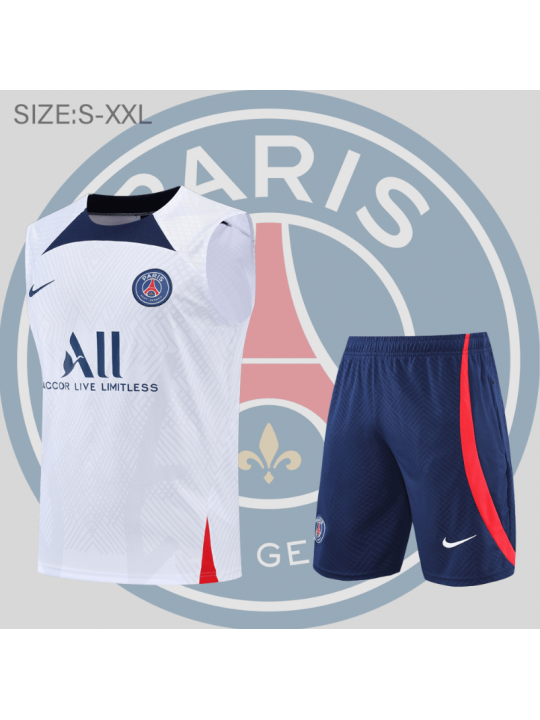 Camiseta De Fútbol Sin Mangas PSG Pre-Match 22/23 Blanca + Pantalones
