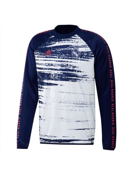 Camisetas Sudadera De Calentamiento Real Madrid 2020/2021 Blanco Marino