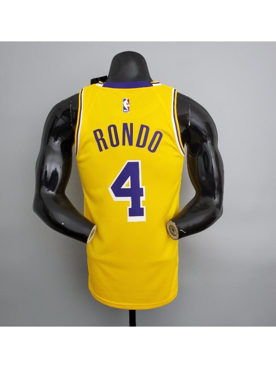 Camiseta Lakers Rondo#4 Crew Neck Yellow