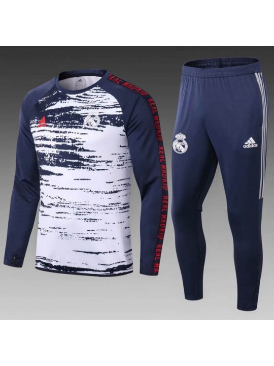 Camisetas Sudadera De Calentamiento Real Madrid 2020/2021 Blanco Marino